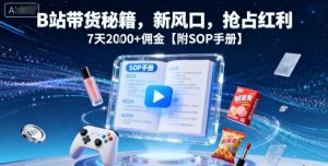 B站带货秘籍，新风口，抢占红利，7天2k+佣金【附SOP手册】-一号资源库
