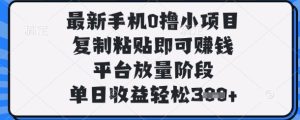 最新手机0撸小项目，复制粘贴即可挣钱，平台放量阶段，单日收益轻松3张+【揭秘】-一号资源库