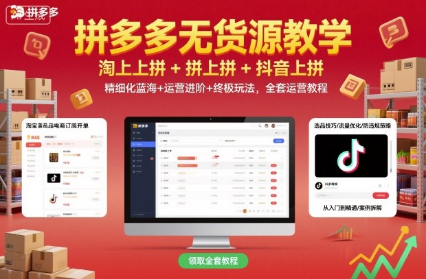 拼多多无货源教学，淘上拼+拼上拼+抖上拼，精细化蓝海+运营进阶+终极玩法，全套运营教程-一号资源库