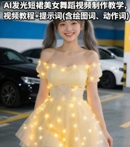 AI发光短裙美女舞蹈视频制作教学，视频教程+提示词(含绘图词、动作词)-一号资源库