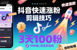 抖音快速涨粉剪辑技巧,3天1000粉,安全无违规-一号资源库