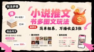 小说推文小红书多图文玩法，简单粗暴，万播收益3张-一号资源库