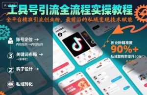 工具号引流全流程保姆级实操教程，全平台精准引流创业粉，最前沿的私域变现技术赋能-一号资源库