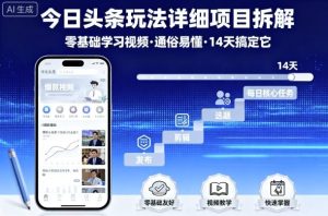 今日头条玩法详细项目拆解,零基础学习视频 通俗易懂 14天搞定它-一号资源库