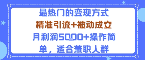 小众赛道玩法：当下最热门的变现方式，精准引流+被动成交月利润5k+操作简单，适合兼职人群-一号资源库