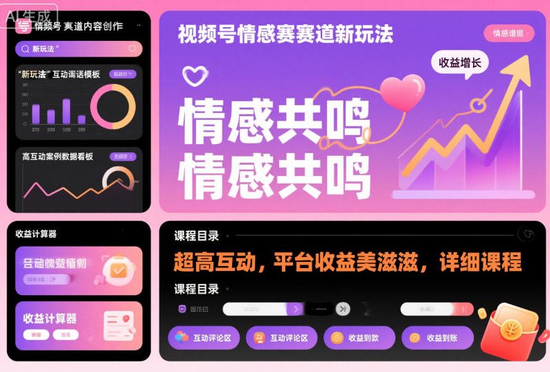 视频号情感赛道新玩法，超高互动，平台收益美滋滋，详细课程-一号资源库