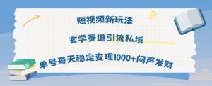 短视频新玩法玄学赛道引流私域单号每天稳定变现1k+闷声发财-一号资源库