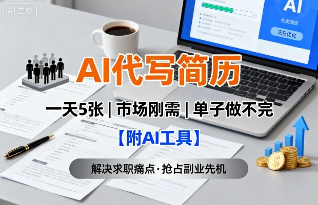 AI代写简历，一天5张，今年找工作难，市场刚需，单子做不完【附AI工具】-一号资源库