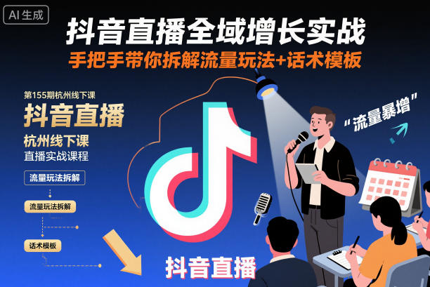 抖音直播全域增长实战第155期杭州线下课，手把手带你拆解流量玩法+话术模板-一号资源库