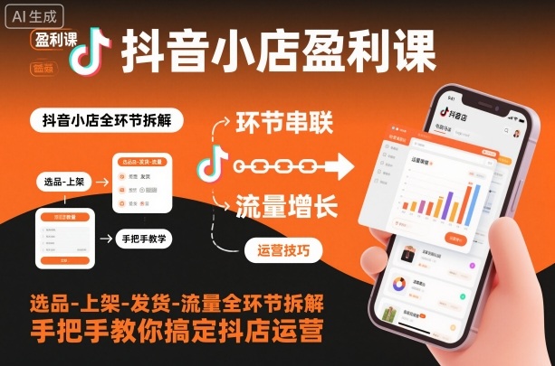 抖音小店盈利课-选品-上架-发货-流量全环节拆解，手把手教你搞定抖店运营-一号资源库