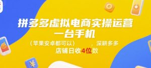 拼多多虚拟电商实操运营，一台手机(苹果安卓都可以)，深耕多多店铺日收4位数-一号资源库