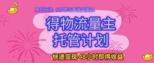 得物流量主托管计划,原创玩法,5分钟三重收益变现,快速变现,48小时即得收益【揭秘】-一号资源库