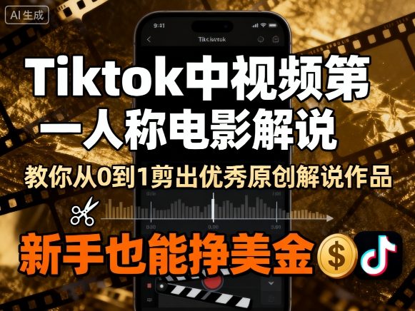 Tiktok中视频第一人称电影解说，教你从0到1剪出一个优秀的原创解说作品，新手也能挣美金-一号资源库