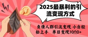 2025年最暴利的引流变现方式，负债人群引流变现，小白轻松上手，日入1k-一号资源库