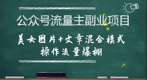 公众号流量主副业项目，美女图片+文章混合模式操作流量爆棚-一号资源库