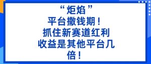 “炬焰”：平台撒钱期！抓住新赛道红利，5分钟二创内容，收益是其他平台几倍！-一号资源库