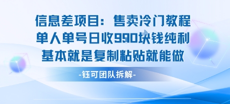 信息差项目：售卖冷门教程单人单号日收9张纯利基本就是复制粘贴就能做-一号资源库