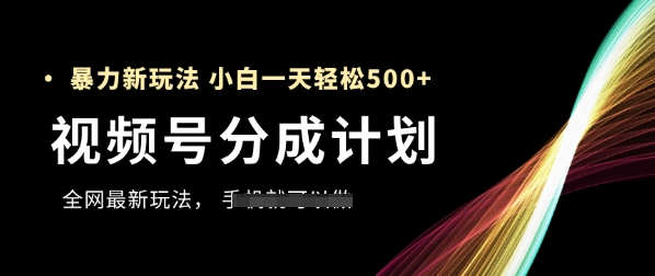 视频号分成计划，全网最暴力玩法，新手一天也能轻松5张+-一号资源库