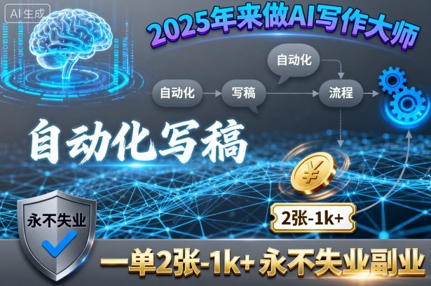 2025年来做AI写作大师，自动化写稿，一单2张-1k+，永不失业副业-一号资源库