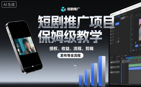 短剧推广项目保姆级教学，授权、收益、流程、剪辑，发布等全流程-一号资源库