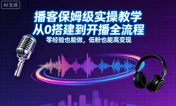播客保姆级实操教学，从0搭建到开播全流程，零经验也能做，低粉也能高变现-一号资源库