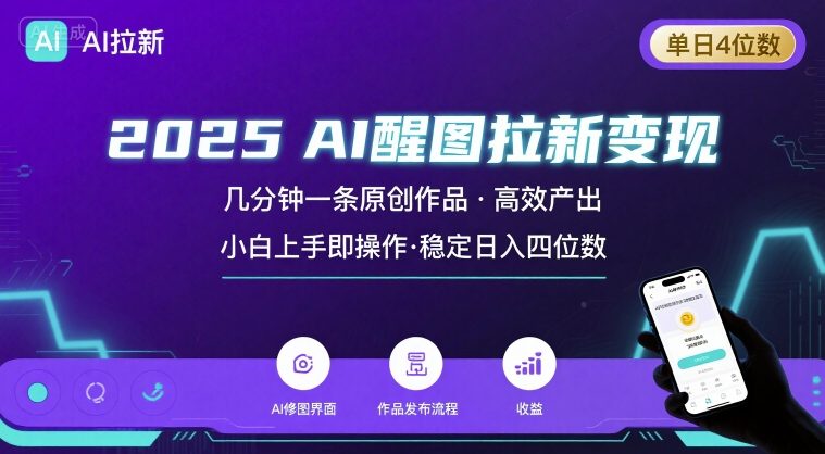 2025最强AI醒图拉新，几分钟一条原创作品，单日收入4位数，小白也能上手操作-一号资源库