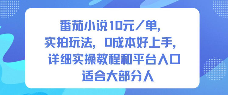 番茄小说10米每单，实拍玩法，0成本好上手，详细实操教程和平台入口适合大部分人-一号资源库