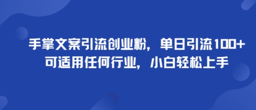 手掌文案引流创业粉，单日引流100+，可适用任何行业，小白轻松上手-一号资源库