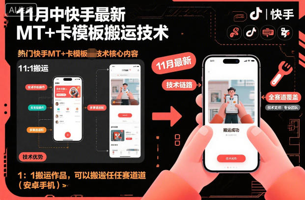 11月中快手最新MT+卡模板搬运技术，1：1搬运作品，可以搬运任何赛道（安卓手机）-一号资源库