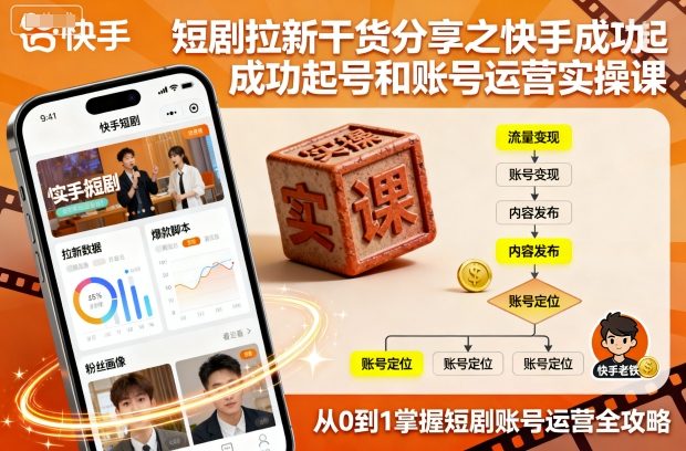 短剧拉新干货分享之快手成功起号和账号运营实操课-一号资源库