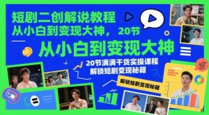 短剧二创解说教程,从小白到变现大神,20节满满干货实操课程,解锁短剧变现秘籍-一号资源库