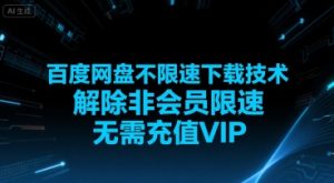 百度网盘不限速下载技术，解除非会员限速，无需充值VIP-一号资源库