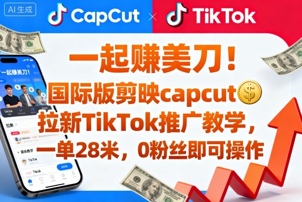 一起賺美刀！国际版剪映capcut拉新TikTok推广教学，一单28米，0粉丝即可操作（附推广入口和教学）-一号资源库