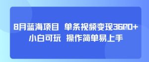 8月AI蓝海项目，单条视频变现1k+ 小白可玩 操作简单易上手-一号资源库