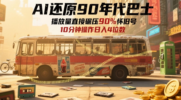 AI还原90年代巴士，一帧就让70后泪崩，播放量直接碾压90%怀旧号，每天操作十分钟，日入四位数-一号资源库