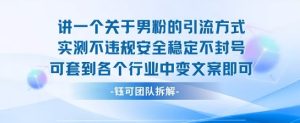 2025关于男粉的引流方式实测不违规安全稳定不封号可套到各个行业中变文案即可-一号资源库