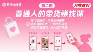 小红书带货第二期训练营，普通人月收过W的带货课，时间自由，零门槛无压货，一部手机即可操作-一号资源库
