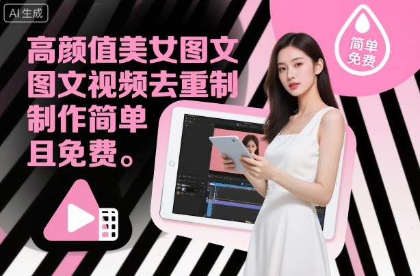 高颜值美女图文视频去重制作教学，制作简单且免费-一号资源库