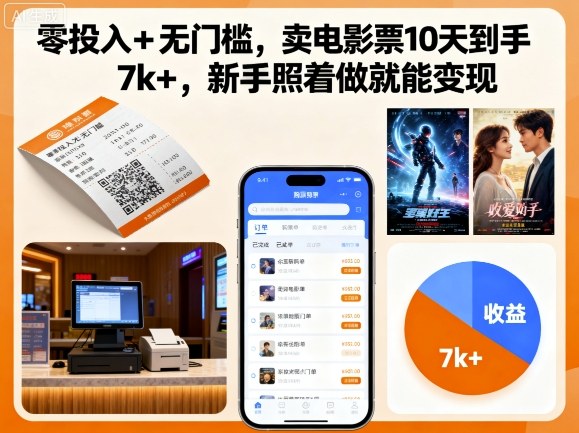 零投入+无门槛，卖电影票10天到手7k+，新手照着做就能变现【揭秘】-一号资源库