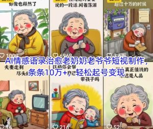 AI情感语录治愈老奶奶老爷爷短视制作，条条10万+，轻松起号变现-一号资源库