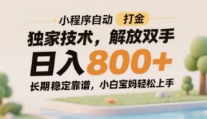 小程序自动打金独家技术，解放双手日入8张，长期稳定靠谱，小白宝妈轻松上手【揭秘】-一号资源库