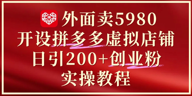 外面卖5980开设拼多多虚拟店铺：单日引流200+创业付费粉实战教程-一号资源库