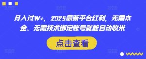 月入过W+,2025最新平台红利,无需本金、无需技术绑定账号就能自动收米-一号资源库