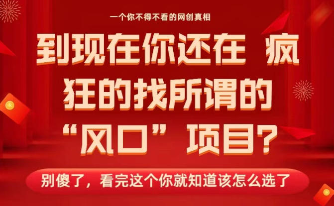 马上26年了，你还在找所谓的风口项目？别傻了，看完这个你全都懂了！【揭秘】-一号资源库