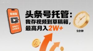【头条号托管 】我存视频到草稿箱，你每天5分钟发布，最高月入2W+【揭秘】-一号资源库