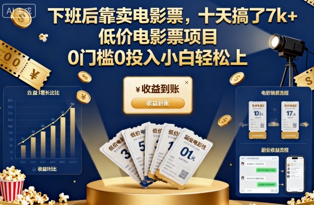下班后靠卖电影票，十天搞了7k+，低价电影票项目，0门槛0投入小白轻松上手【揭秘】-一号资源库