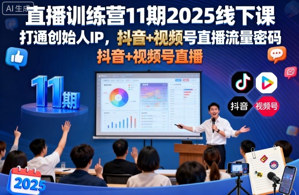 直播训练营11期2025线下课，打通创始人IP，抖音+视频号直播流量密码，教你做出高流量高变现的直播间-一号资源库