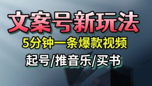文案号新玩法，5分钟一条爆款视频，流量高，起号快，多方位变现-一号资源库