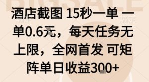 酒店截图15秒一单，一单0.6米，每天任务无上限，全网首发可矩阵单日收益3张【揭秘】-一号资源库
