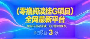 零撸阅读挂G项目，全网最新平台，一键运行自动阅读，无门槛手机操作，单日收益3张【揭秘】-一号资源库